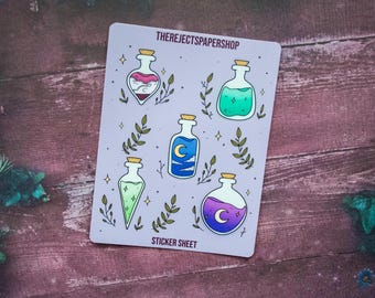 Witchy Potion Bottle Sticker Sheet: Spooky Planner Stickers