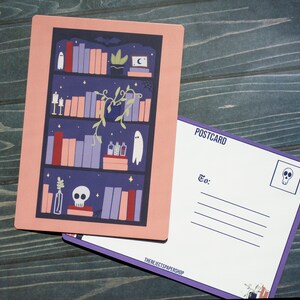 Witchy Bookshelf Postcard: Spooky Goth Stationery