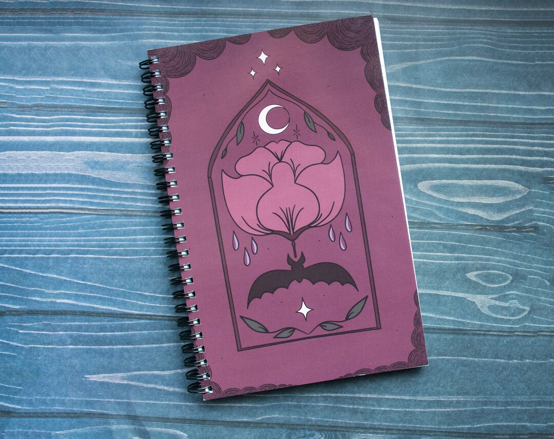 Fantasy Inspired Notebook Celestial Floral Bat Journal for Notes Office ...