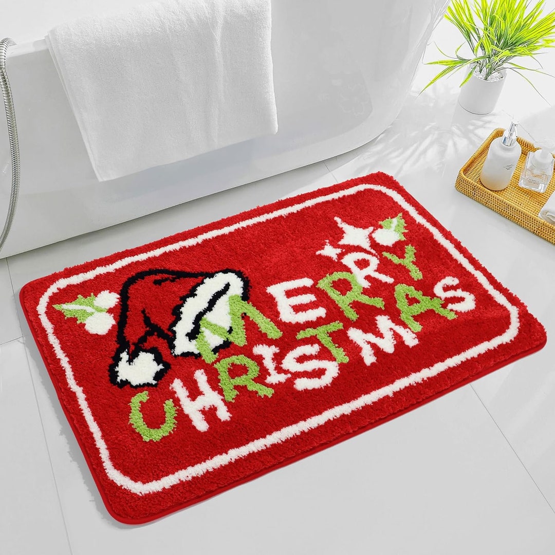 Red Christmas Bath Mat Christmas Bathroom Decor Festive Etsy