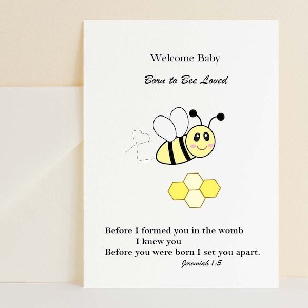 New Baby Card, Welcome Baby Card, Baby Shower Card, Christian New Baby Card, Spiritual New Baby Card, Bumble Bee Baby Shower Card, Printable