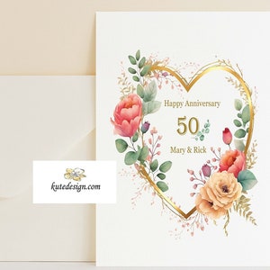 Tarjeta de aniversario personalizada, tarjeta del 50 aniversario, tarjeta del 25 aniversario, tarjeta de aniversario de boda, tarjeta de aniversario de los padres
