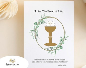 Printable First Communion Card, Catholic Card, Christian Card, First Communion Gift, Blank Card, Eucharist Card, Bible Verse Card, Scripture