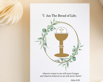 Printable First Communion Card, Catholic Card, Christian Card, First Communion Gift, Blank Card, Eucharist Card, Bible Verse Card, Scripture