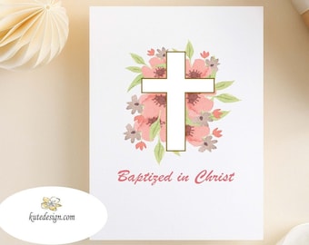 Afdrukbare doopkaart, meisjesdoopkaart, bloemendoopkaart, christelijke doopkaart, digitale download