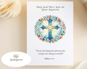 Afdrukbare doopkaart, Instant Download, Doopsel Schriftkaart, Doopkaart, Doopkaart voor kind of volwassene, Religieuze kaart
