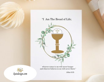 Printable First Communion Card, Catholic Card, Christian Card, First Communion Gift, Blank Card, Eucharist Card, Bible Verse Card, Scripture