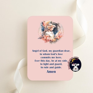 Carta di preghiera stampabile, Download digitale, Carta di preghiera cattolica, Preghiera dell'Angelo di Dio, Carta di preghiera per bambini, Carta di preghiera dell'Angelo custode