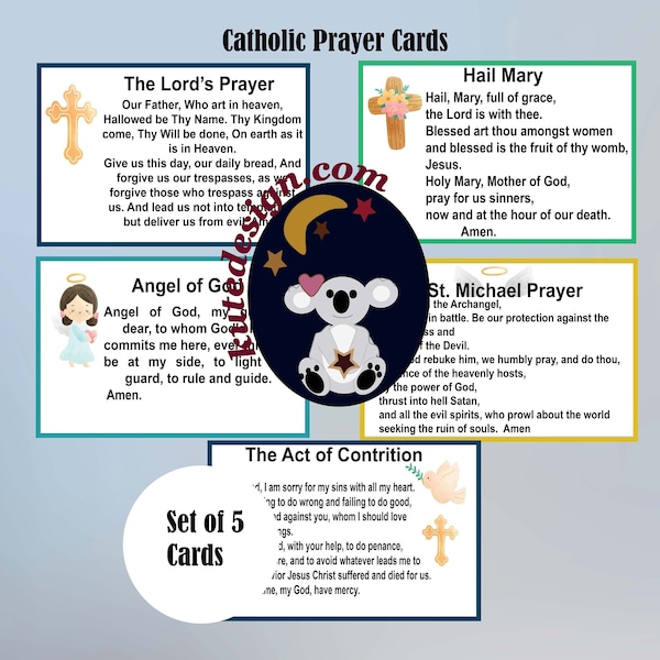 Catholic Prayer Cards, Common Catholic Prayers, Printable Prayer Card Set,  Kids Catholic Prayers , Our Father, Act of Contrition Prayer