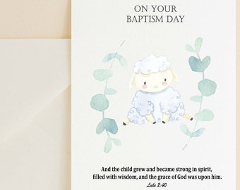 Baptism Card, Christening Card for Child, Catholic Baptism Card, Lamb Card, Printable Baptism Card, Neutral Baptism Card