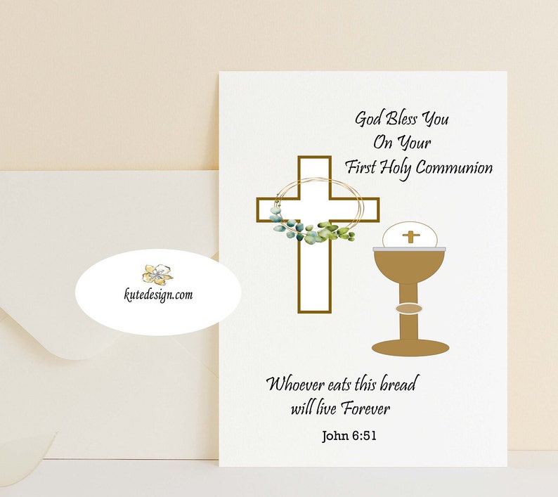 Printable First Communion Card, First Holy Communion Gift, Christian ...
