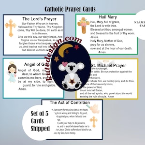 Laminated Prayer Cards, Catholic Prayer Cards, Prayer Cards For Kids, Set of 5 Prayer Cards (Shipped to You), Communion Gift, Godparent Gift