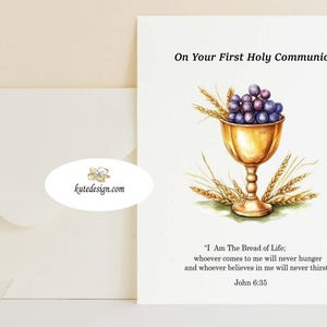 Druckbare erste heilige Kommunion Karte, katholische Sakrament Karte, christliche Sakrament Karte, Kommunion Bibel Schrift Karte