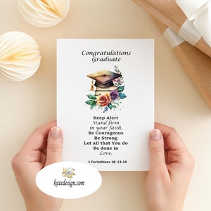 Tarjeta de graduación imprimible, tarjeta de graduación religiosa, graduación de secundaria, graduación universitaria, tarjeta de graduación espiritual, escritura bíblica