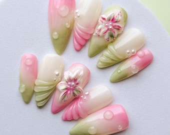 Strawberry Matcha Press On Nails