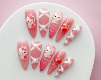 Kitty Pink Press On Nails