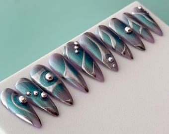Chrome Mermaid Press On Nails
