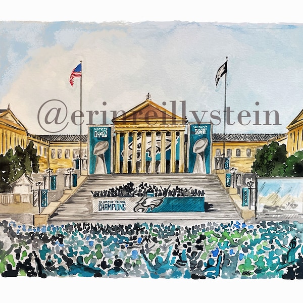 Philadelphia Eagles Superbowl Parade Watercolor Print