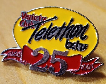 Variety Club Telethon BCTV 1966-1991 25th Annual Celebration Brooch Pin Unique Rare Hat Pin Lapel Pin Vintage Pin Retro Pin Enamel Pin