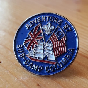 Adventure &#39;87 Sub-Camp Columbia - Beautiful Vintage Scouts Pin - Brooch Pin- Unique Rare Hat Pin Lapel Pin Vintage Pin Retro Pin Enamel Pin