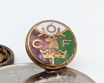 Vintage Canadian Order of Foresters Lapel Pin | COF Stag Crown Motif | Enamel & Gold-Toned Metal Screw Back | 1940s Era