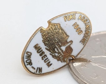 Fort Assiniboine Museum Pin | 1980 Drop-In Lapel Badge | White Enamel Gold-Toned | Vintage Alberta Travel Souvenir