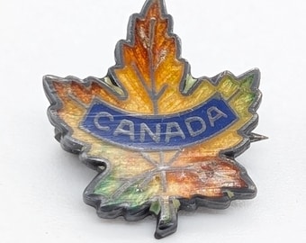 Vintage Canada Maple Leaf Brooch | BMCO Sterling Silver Enamel Lapel Pin | Autumn Foliage Travel Souvenir | 1940s