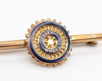 Vintage Inner Wheel Bar Pin | Rotary Club Brooch | Gold-Toned Blue Enamel | Women's Organization Jewelry | 1960s Era