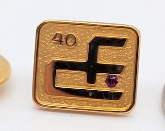Vintage Canadian Foresters 40 Year Service Pin | Jostens Gold-Toned Tie Tack | CF Enamel Lapel Badge | 1980s