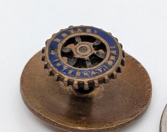 Vintage Rotary International Pin | Screw Back Lapel Pin | Blue Enamel Gear Wheel | Brass Toned Club Insignia | 1930s