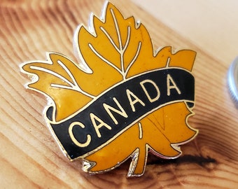 Vintage Maple leaf lapel tie pin enamel orange red gold tone Canada