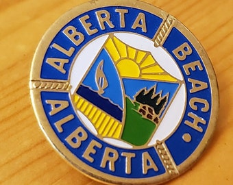 Spilla vintage in smalto Alberta Beach - Spilla souvenir della provincia