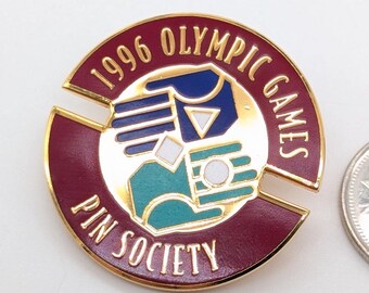 1996 Olympic Games Pin Society - Coca-Cola Atlanta Enamel Lapel Pin - Gold-Toned Vintage Badge - 1990s Sports Pin