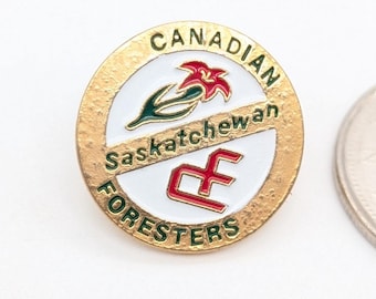 Vintage Canadian Foresters Saskatchewan Pin | Gold-Toned Enamel Prairie Lily Lapel Badge | Fraternal Club Pin | 1980s