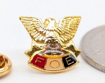 Vintage FOE Eagle Lapel Pin - Fraternal Order of Eagles Screw Back Badge - Gold-Toned Enamel Flagg Vancouver