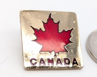 Vintage Tilley Endurables Canada Pin | Red Maple Leaf Hat Pin | Gold-Toned Enamel Lapel Badge | 1980s 1990s Canadian Souvenir
