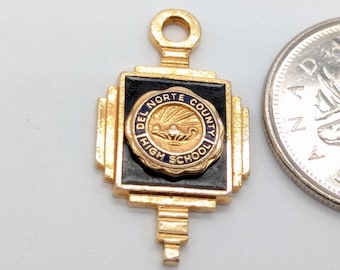 Vintage Del Norte County High School Charm | 1965 Graduation Pendant | Gold-Toned Enamel | Kinney Maker Mark