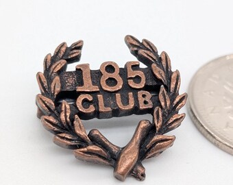 Vintage 185 Club Bowling Pin | Laurel Wreath Achievement Brooch | Copper-Toned Metal | 1970s Sports Accessory