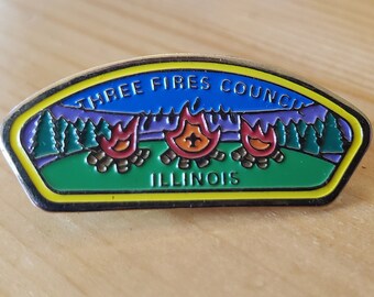 Épinglette en émail de l'Illinois Three Fires Council vintage - Broche Scouts