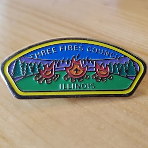 Three Fires Council - Illinois - Beautiful Vintage Scouts Pin - Brooch Pin- Unique Rare Hat Pin Lapel Pin Vintage Pin Retro Pin Enamel Pin