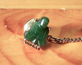 Small Carved Jade Buddha Tie Tack - Brooch Pin Unique Rare Hat Pin Lapel Pin Vintage Pin Retro Pin