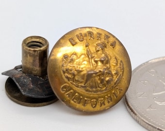 Vintage Eureka California Screw Back Pin | Gold-Toned State Seal Lapel Pin | Minerva Bear Motif Badge | 1970s 1980s Era