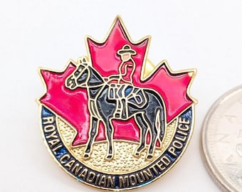 Royal Canadian Mounted Police Lapel Pin | RCMP Mountie Horse & Rider Enamel Badge | Red Maple Leaf Souvenir | 1990s Era