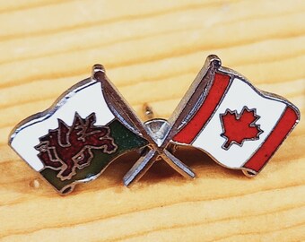 Kanadische Flagge - Wales grün-weiße Flagge mit rotem Drachen Brosche Einzigartige Rare Hut Pin Anstecknadel Vintage Pin Retro Pin Emaille Pin