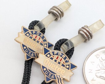 Vintage Quetee Sports USA Eyeglass Cord | Glasses Lanyard & King of Spades Slide | Gold-Toned Enamel Charms | 1980s 1990s Eyewear Accessory