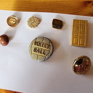 Zufälliges Lot von 6 Pins und einem Button! - Schöne Goldfarbene Brosche Einzigartige seltene Hut Pin Revers Pin Vintage Pin Retro Pin