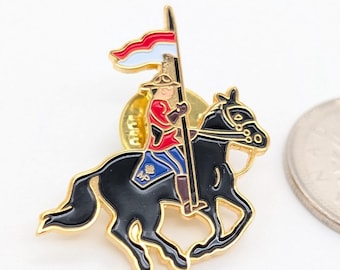 RCMP Mountie on Horseback Pin | Royal Canadian Mounted Police Enamel Badge | Gold-Toned Lapel Pin | 1990s Era Souvenir