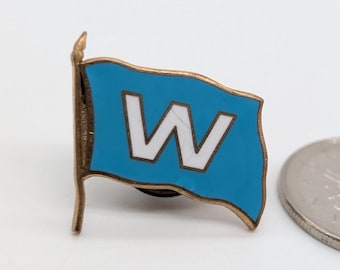 Vintage Letter W Flag Lapel Pin | Blue White Enamel Pennant Badge | Gold-Toned Metal Screw Back | 1940s 1950s