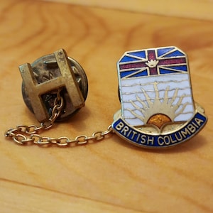 British Columbia - Beautiful Vintage BC Eta Fraternity Chained Pin - Brooch Pin- Unique Rare Hat Pin Lapel Pin Vintage Pin Enamel Pin