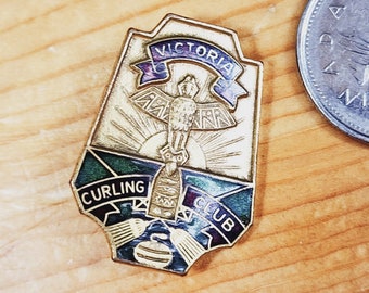 Victoria Curling Club - Vintage Victoria BC Gold und Grün Curling Brosche Anstecknadel Einzigartige seltene Hutnadel Anstecknadel Vintage Pin Retro Pin Emaille Pin